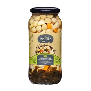 Extra Spanish Quality Pulses Ready To Eat Organic Cooked Chickpeas With Vegetables And Kombu Algae In Jar For Retail And Horeca