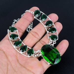 925 <b>Sterling</b> <b>Silver</b> Trendy Rhodium Plating Necklace Green Peridot Stone Beautiful Christian Link Chain for Anniversary Religious - Product Image 5