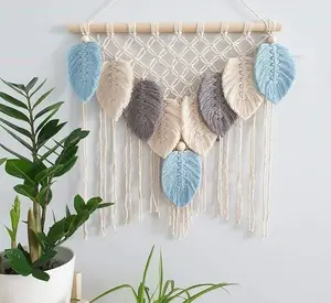 New Fashionable Boho Handmade Macrame Leaf Wall Hanging Decorations by Cotton Cord for Home Made Living Room Christmas Accepable