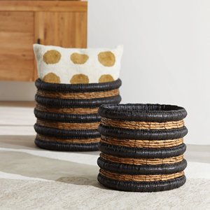 Panier de rangement en jacinthe d'eau naturelle et noire à rayures en osier le plus vendu avec poignées pour l'organisation et la décoration de la maison - Product Image 6