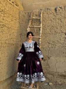 OEM Service Custom Logo High Quality Velvet Frock Hand Made Heavy Embroidery <b>Appliques</b> Ruffles Afghani Dress Women Kuchi Party - Product Image 4