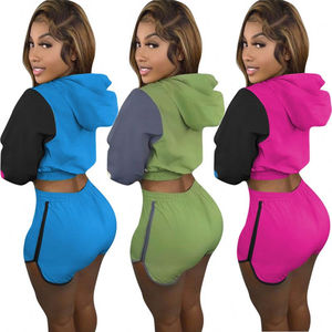 Sweat à capuche élégant pour femmes et ensemble court à la mode deux pièces tenue d'été Gym entraînement survêtement mode décontracté Streetwear vêtements - Product Image 3