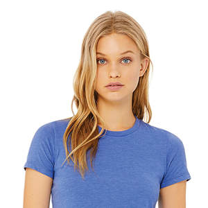 Bande d'épaule plus longue longueur du corps 100% Airlume peignée et anneau en coton filé 32 simple 4.2 oz bleu colombie femmes Slim Fit t-shi - Product Image 4