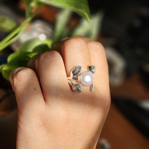 แหวนพลอยใบเงินสีฟ้าบุษราคัมมุกของขวัญที่ดีสำหรับงานแต่งงานงานหมั้น! เครื่องประดับคุณภาพดี - Product Image 4