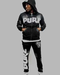 Men's Sun Fad <b>Distress</b> Zipper Hoodie Jogger Sweatpants Sets Men <b>Distress</b> Embroidery Acid Wash Tracksuit Mens Jogger Set - Product Image 1