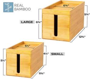<b>Bamboo</b> Cable Management Box 2 Pack - Cord Organizer and Hider for Wires Power <b>Strips</b> Surge Protectors & More - Includes Cable - Product Image 3