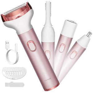 Afeitadora Eléctrica Inalámbrica Portátil 4 en 1 para Mujer, Afeitadora Rotatoria Rosa para Depilación Corporal, Axilas y Piernas, Afeitadora de Cejas IPX7 para RV - Product Image 1