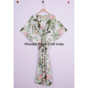 Caftán Largo Estampado Floral para Mujer, 100 % Algodón Puro, Vestido Caftán Sencillo, Tela de Algodón Puro para Todas las Temporadas - Product Image 1