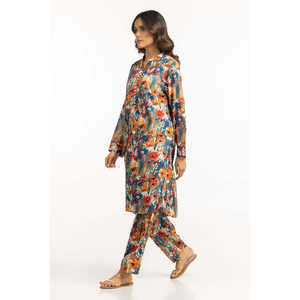 ชุดเซ็ตเสื้อผ้าลำลองสีน้ำเงินพิมพ์ลายสำหรับผู้หญิง ฤดูใบไม้ผลิ/ฤดูร้อน ชุดเครป 2 ชิ้น ไซส์ XS/XS - Product Image 3