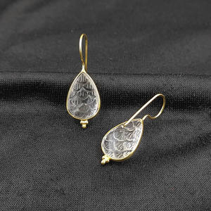 Pendientes de cuarzo de cristal de 12x17 MM tallados en piedras preciosas, pendientes hechos a mano a granel para mujer, joyería de piedra tallada a mano a granel - Product Image 2