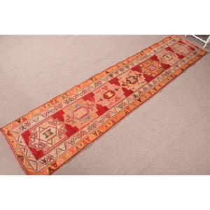 พรมวินเทจ Herki Runner ขนาด 2.7x12.1 ฟุต (81x368 ซม.) พรมขนสัตว์โมร็อกโกสีแดงตุรกี - Product Image 2