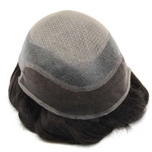 Peluca de cabello humano Remy de tamaño de gorra pequeña para hombre, ondas profundas para unidades de reemplazo de prótesis de cabello virgen de encaje, tupé - Product Image 5