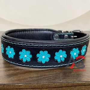 High Quality Heavy Duty Hand <b>Tooled</b> <b>Leather</b> Training Dog Collar with Silver Buckle Adjustable & Durable for Small to Large Pets - Product Image 1