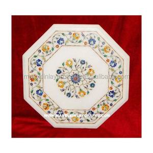 Plateau de Table en marbre blanc poli, forme octogonale, meilleure qualité, fait à la main, avec Surface lisse et brillante - Product Image 1