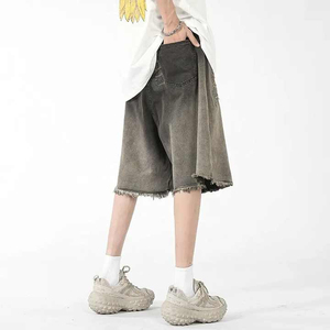 Vente en gros de shorts en jean délavés à l'acide pour hommes, coupe ample, 100% coton, dernière mode Baggy Streetwear, shorts en jean - Product Image 3