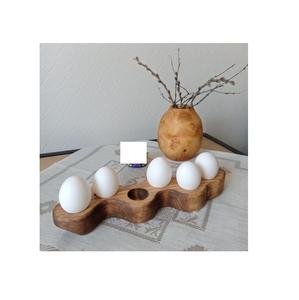 Estante para huevos de madera maciza con acabado natural y ranuras para huevos redondeadas, ideal para colocar huevos de forma segura y elegante - Product Image 3
