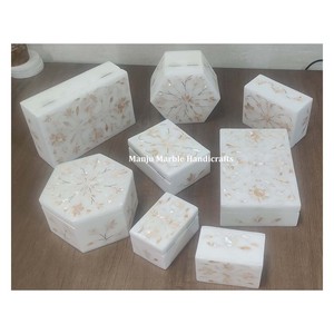 Boîte à bijoux exquise en incrustation de marbre Formes rondes et carrées fabriquées à la main de qualité supérieure pour organiser le stockage de bijoux Article cadeau - Product Image 1