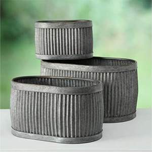 Rustic Corrugated Galvanized <b>Metal</b> Planter Pot Vintage Round Ribbed Zinc Flower Tub for Indoor Outdoor <b>Garden</b> Decor Set Planter - Product Image 2
