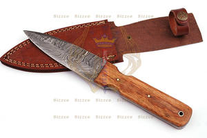 Beau couteau à lame fixe en acier damas Sizzco pour la chasse, le camping, facile à transporter avec manche en bois naturel, produit OEM à bord tranchant - Product Image 6