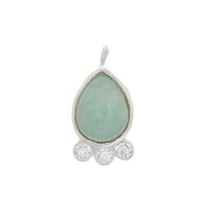 Wholesale Amazonite Gemstone Drop-Shaped Pendant 14x7mm Bezel Set CZ Pyramid Pattern Sterling <b>Silver</b> Gold Vermeil Pearl Material - Product Image 2