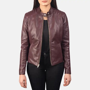 Women's Fitted Leather Jacket with Satin and Premium <b>Genuine</b> Leather Slim-Fit Design Cotton Filling for Modern Look - Product Image 1
