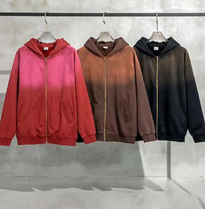 Sweat à capuche zippé streetwear personnalisé, 100% coton, hiver, 500 g/m², coupe ample, rose délavé au soleil, effet délavé à l'acide, effet usé - Product Image 5