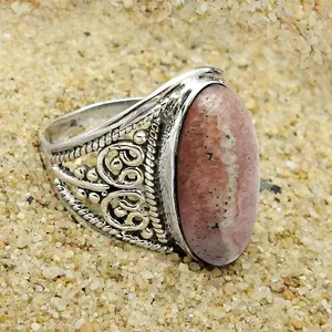 Boho Fournisseur en gros Rhodochrosite Gemstone Rings 925 Sterling Silver Woman Gift Jewelry Antique Handmade Fournisseur