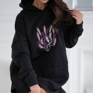 เสื้อทูนิคปักด้วยมือผ้าฝ้ายสีขาวสีดำมีฮู้ดดี้จากอินเดียเสื้อ100% ชนเผ่าน้ำหนักเบามีรายละเอียดดอกไม้ - Product Image 1