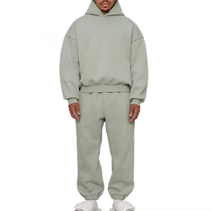 Custom Blank <b>Hoodies</b> and Sweatpants Set 2024 New Product Solid Color Oversize Cropped French Terry Sweatpants and Hoodie Set - Product Image 2