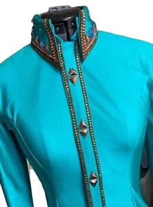 Chemises de spectacle western faites à la main, vestes de spectacle western pour cowgirl, tissu taffetas extensible, fermeture éclair dissimulée, chemise de spectacle pour vêtements équestres - Product Image 4