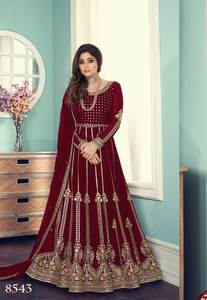 Shamita Shetty a inspiré la plus belle broderie lourde Faux Georgette tissu costume de luxe pakistanais salwar/catalogues ethniques. - Product Image 6