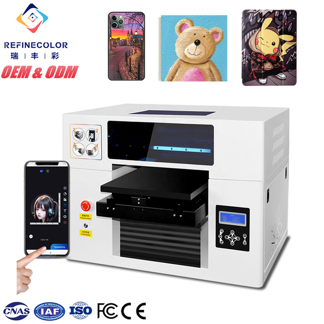 Refinecolor Easy to Operate Flatbed UV Printer A3 UV DTF Inkjet Printing Machine for Canvas Cell Phone Case iPad Cover