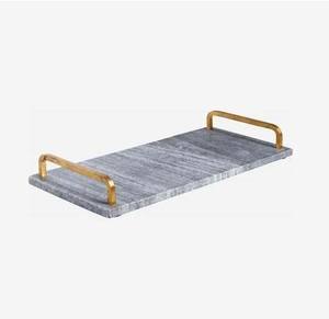 Plateau de service en marbre pour la décoration de table, avec poignée en métal, vente en gros, nouveau design, plateau de service en marbre fait à la main. - Product Image 1