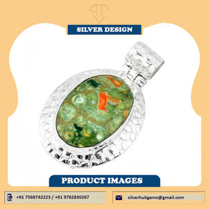 Colgante de jaspe de riolita de selva tropical de Plata de Ley 925, piedra preciosa Natural hecha a mano con ajuste de bisel, estilo bohemio Vintage - Product Image 4
