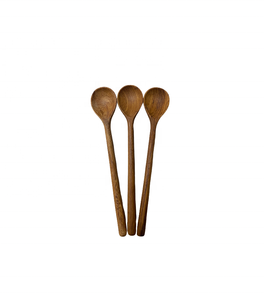 Cuchara y tenedor de madera natural tallada a mano con diseño de mango redondo circular-Utensilios de cocina y vajilla elegantes cocina de sopa - Product Image 5