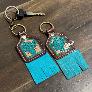 Hand Carved Tooled Leather Key Chains <b>Cute</b> Exotic Shape Leather Key Rings Tooled Leather <b>Accessories</b> Fringe Keychains for Unisex - Product Image 1