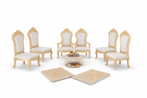 Chaises de cérémonie Vidhi luxueuses sculptées à la main, ensemble exclusif de chaises de mandap de mariage dorées sculptées avec Havankund, à prix abordable - Product Image 2