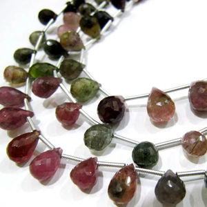 Tourmaline naturelle multi briolette perles à facettes en forme de goutte brin 8 pouces de long bijoux multicolores faisant des perles de meilleure qualité - Product Image 1