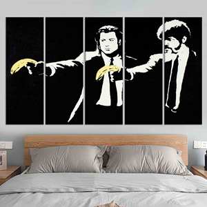 Obra de arte exclusiva impresa en lienzo de Banksy - Decoración moderna de grafiti, JUEGO DE 5 LIENZOS - Product Image 1