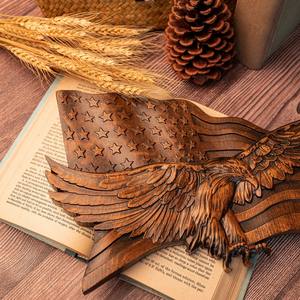 Drapeau américain avec aigle à tête blanche Art mural en bois, décor patriotique en bois sculpté en 3D pour la maison et le bureau, arrangement de table - Product Image 6