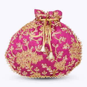 Bolso de Mano con Asa de Perlas Bordadas, Bolso de Mujer, Bolso Potli con Cordón para Boda, Bolsos de Boda, Bolso Potli Étnico Indio, Bolso Potli de Diseñador - Product Image 5