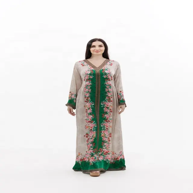 Baju Kaftan bordir Arab, baju Kaftan lengan panjang, baju Arab, baju panjang Farasha Kaftan