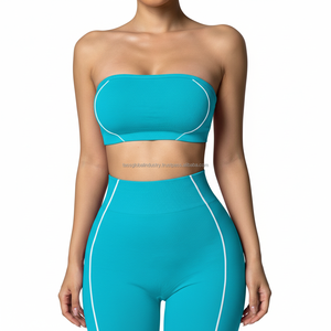Conjunto de Yoga OEM Personalizado sin Costuras para Mujer: Top Bandeau sin Tirantes y Leggings de Cintura Alta, Traje de Entrenamiento de 2 Piezas con Ribete en Contraste, Ropa Deportiva - Product Image 4