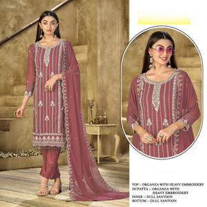 Heavy Georgette semicosido para mujer, fiesta para adultos, Salwar Kameez, estampado brillante, bordado con trabajo Khatli, secado rápido, todas las estaciones - Product Image 1