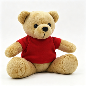 Unique plush birthday gift teddy bear with red shirt, <b>nursery</b> decor classic tan teddy bear plush, custom <b>print</b> t-shirt teddy - Product Image 1