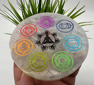 Shri Rudrama 7 Chakra Selenite Palm Stone - Product Image 4