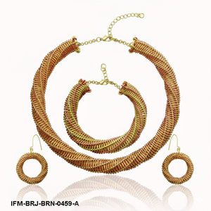 ชุดเครื่องประดับทองเหลืองสาน - สร้อยคอแบบลวดม้วน, สร้อยข้อมือ และต่างหูห่วงกลม ของขวัญสำหรับเธอ - Product Image 6