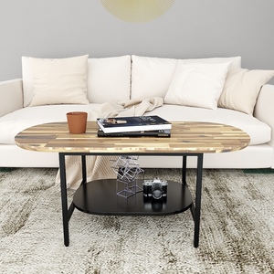 Meubles de salon au design industriel, table basse ovale durable à 2 niveaux, structure en fer, plateau en bois d'acacia, 120x60x60cm - Modèle TT68157 - Product Image 2