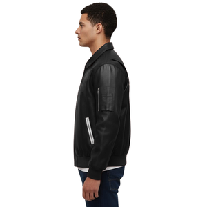 Custom Embroidered Cow Skin <b>Leather</b> Bomber <b>Jacket</b> Unisex Luxury Streetwear Vintage <b>Winter</b> Coated Canvas Front Logo Windproof - Product Image 4