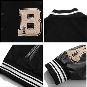 Veste universitaire de style baseball pour hommes personnalisée en gros noir Letterman et manches en cuir pour la saison d'hiver - Product Image 6